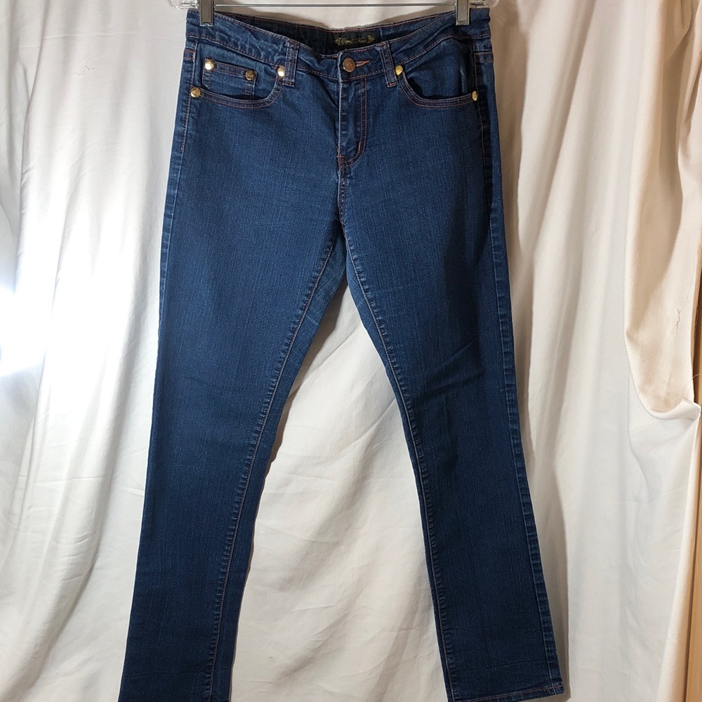 Dani Max Classic Women’s Vintage Blue With Orange Thread Jeans, Size 11 - Picture 1 of 15